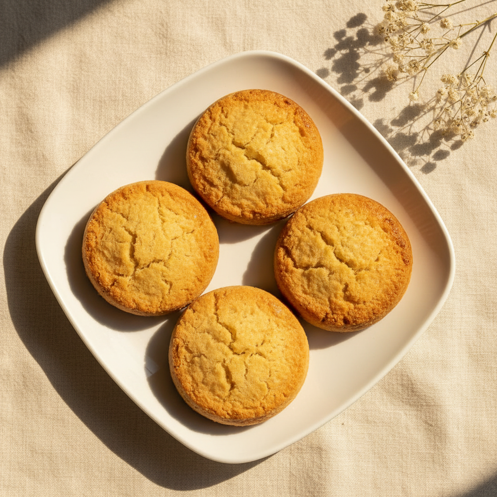 Koondon Ki Tikkiyan overhead close-up golden round biscuits