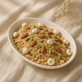 Panjeeri close-up overhead with almonds pistachios and makhana